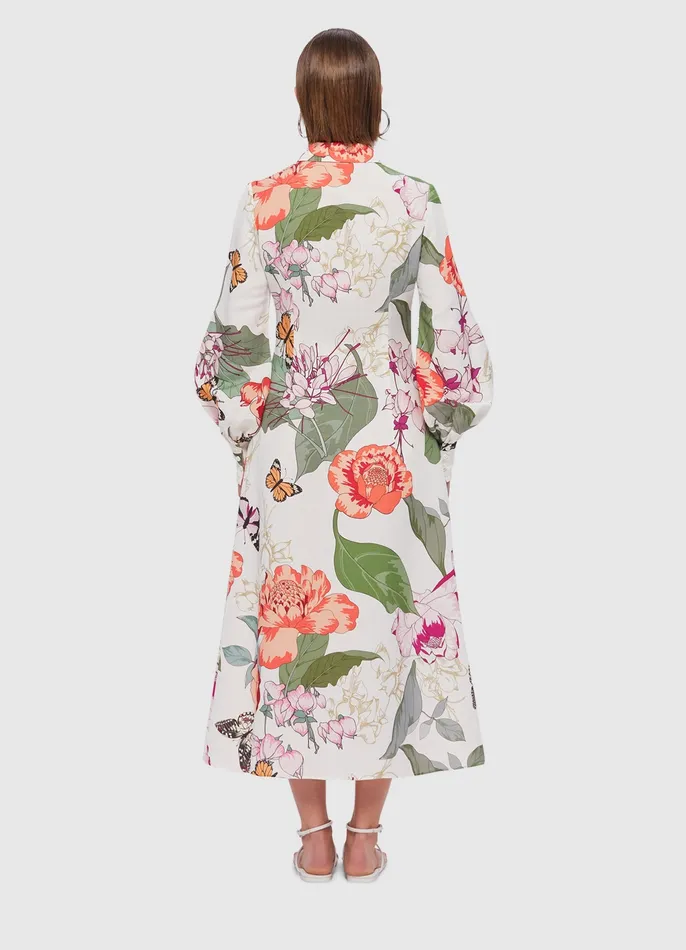 Dresses and Jumpsuits Cecilia Linen Midi Dress 8211 Lush Print in White 8211 LEO LIN Women