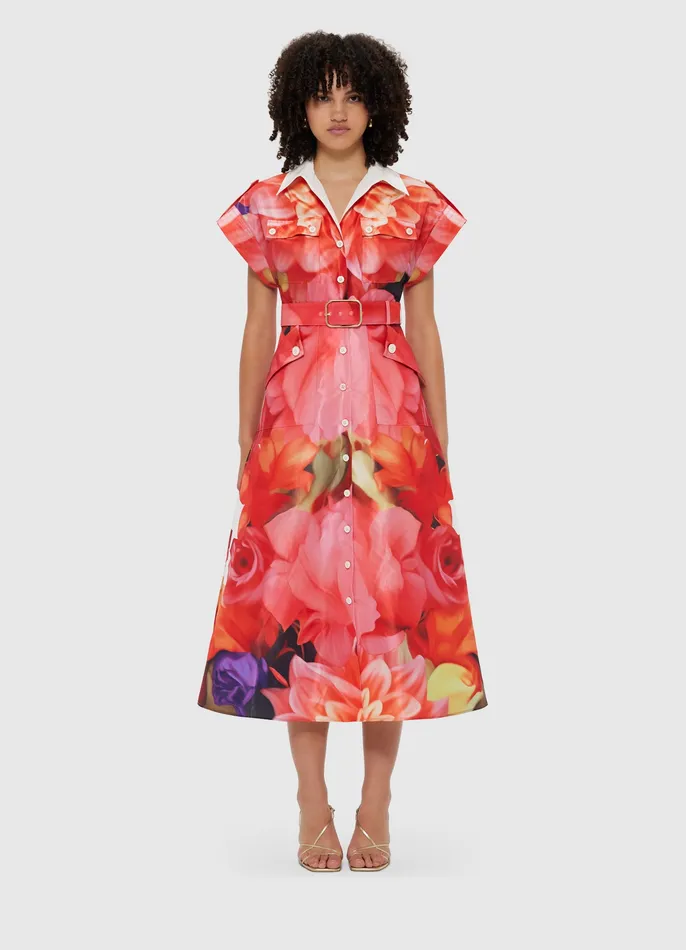 Dresses and Jumpsuits LEO LIN Women Audrey Pocket Shirt Midi Dress 8211 Kaleidoscope Print