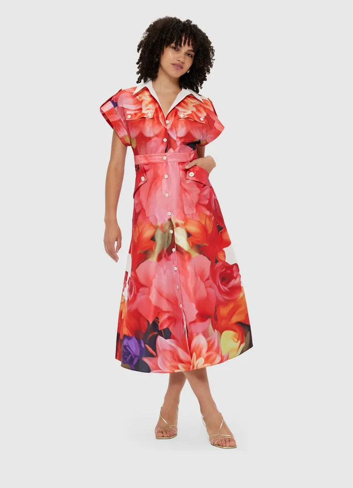 Dresses and Jumpsuits LEO LIN Women Audrey Pocket Shirt Midi Dress 8211 Kaleidoscope Print