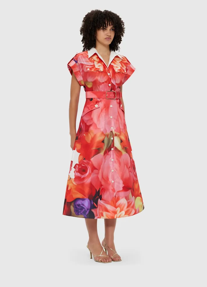 Dresses and Jumpsuits LEO LIN Women Audrey Pocket Shirt Midi Dress 8211 Kaleidoscope Print