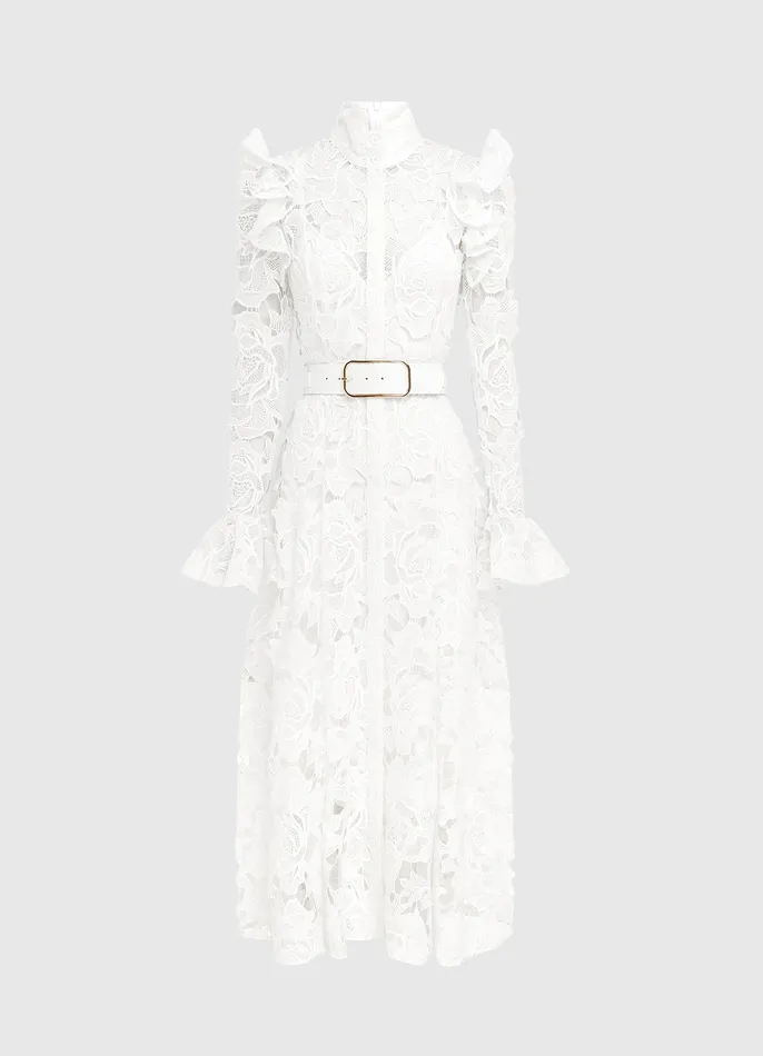Dresses and Jumpsuits Women Aliyah Lace Butterfly Sleeve Midi Dress 8211 Snow LEO LIN