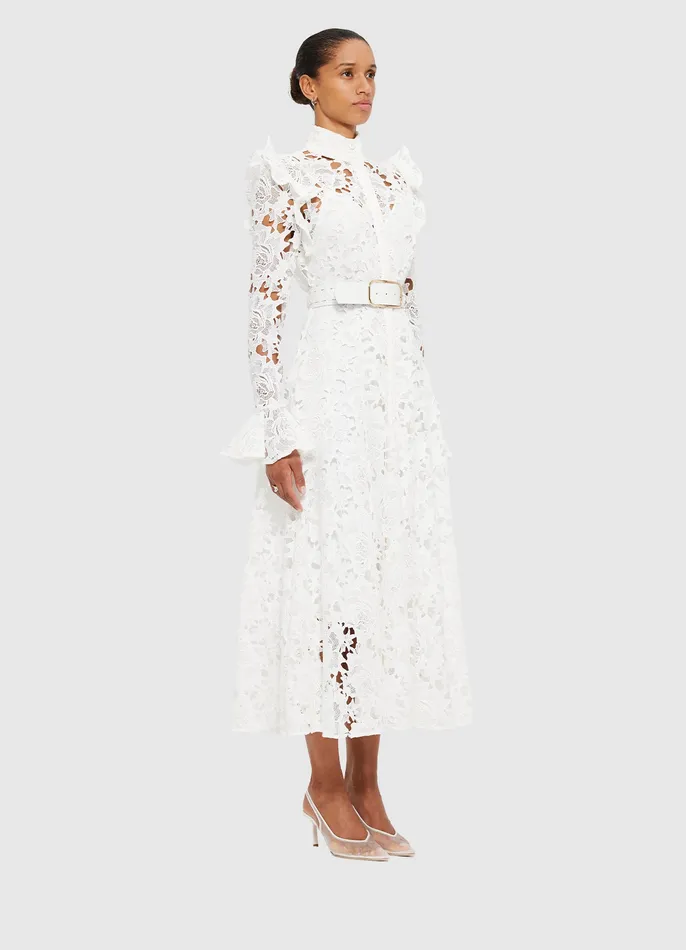 Dresses and Jumpsuits Women Aliyah Lace Butterfly Sleeve Midi Dress 8211 Snow LEO LIN