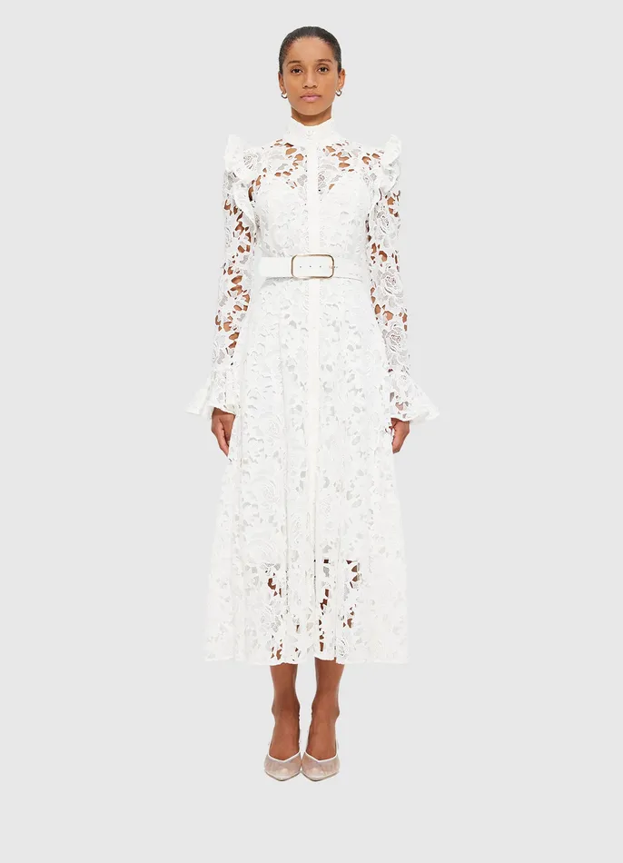 Dresses and Jumpsuits Women Aliyah Lace Butterfly Sleeve Midi Dress 8211 Snow LEO LIN