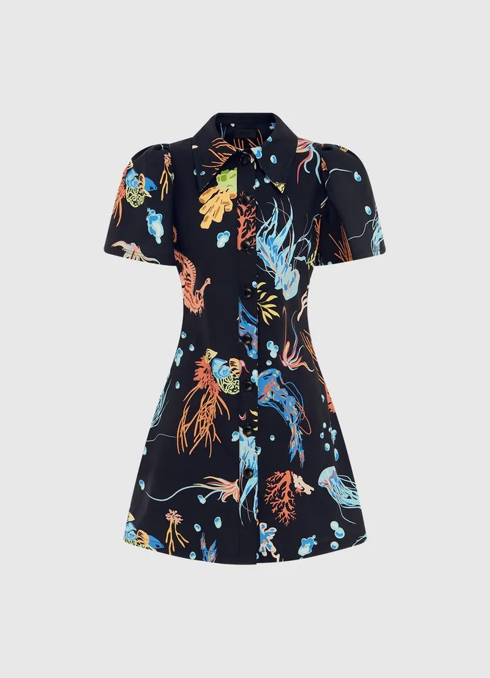 Dresses and Jumpsuits Women LEO LIN Brooke Shirt Sleeve Mini Dress 8211 Twilight Print in Black