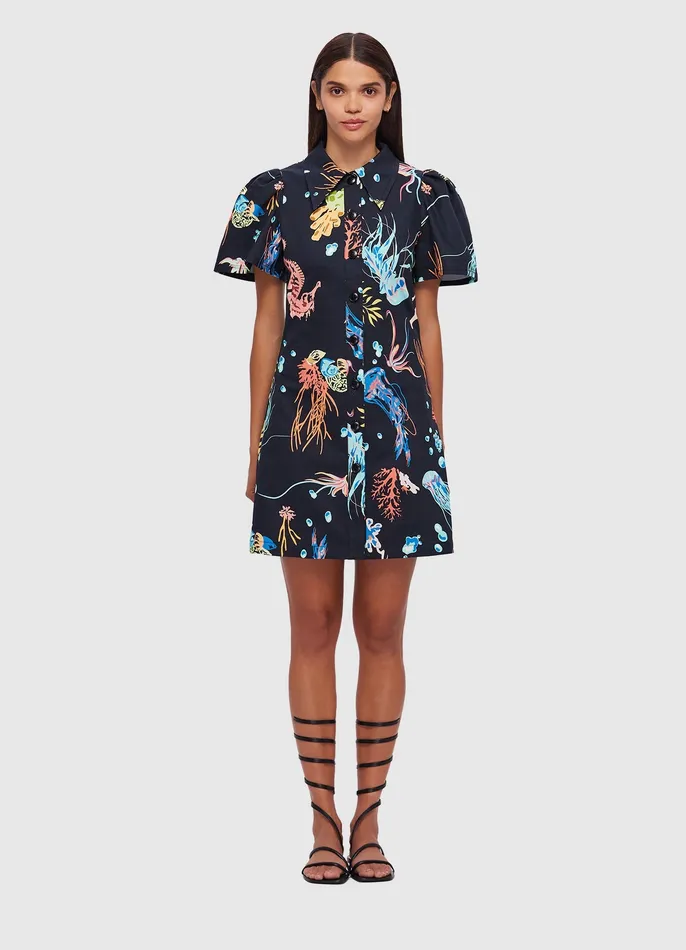 Dresses and Jumpsuits Women LEO LIN Brooke Shirt Sleeve Mini Dress 8211 Twilight Print in Black