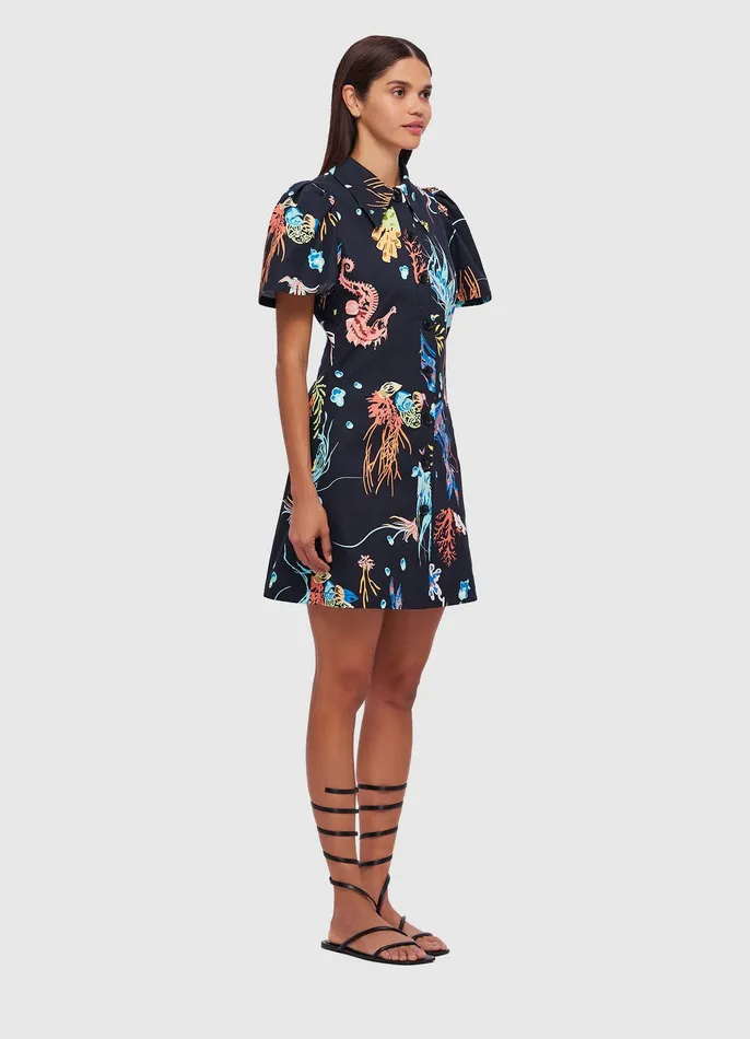 Dresses and Jumpsuits Women LEO LIN Brooke Shirt Sleeve Mini Dress 8211 Twilight Print in Black