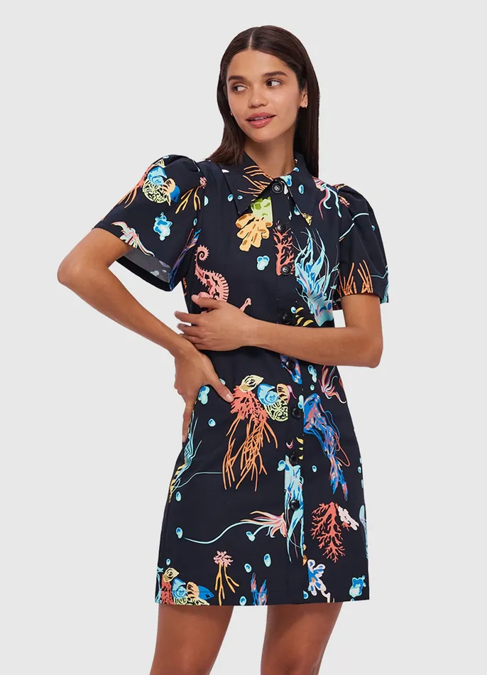 Dresses and Jumpsuits Women LEO LIN Brooke Shirt Sleeve Mini Dress 8211 Twilight Print in Black
