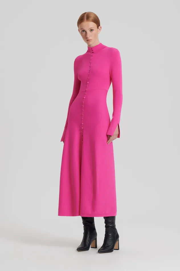 Dresses CREPE KNIT BUTTON POLO DRESS FUCHSIA Scanlan Theodore Women