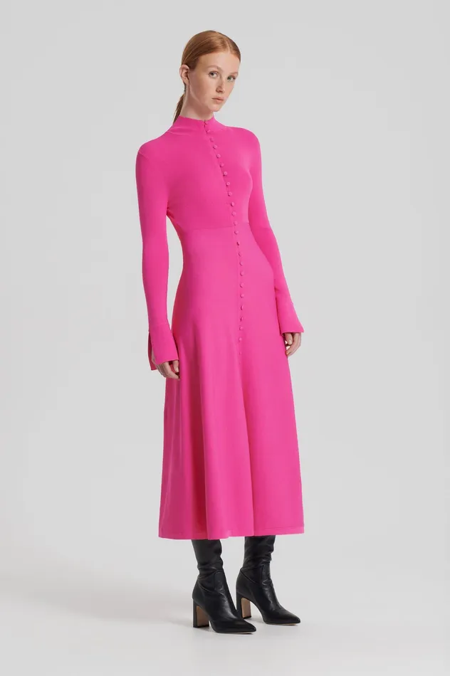 Dresses CREPE KNIT BUTTON POLO DRESS FUCHSIA Scanlan Theodore Women Dresses CREPE KNIT BUTTON POLO DRESS FUCHSIA Scanlan Theodore Women