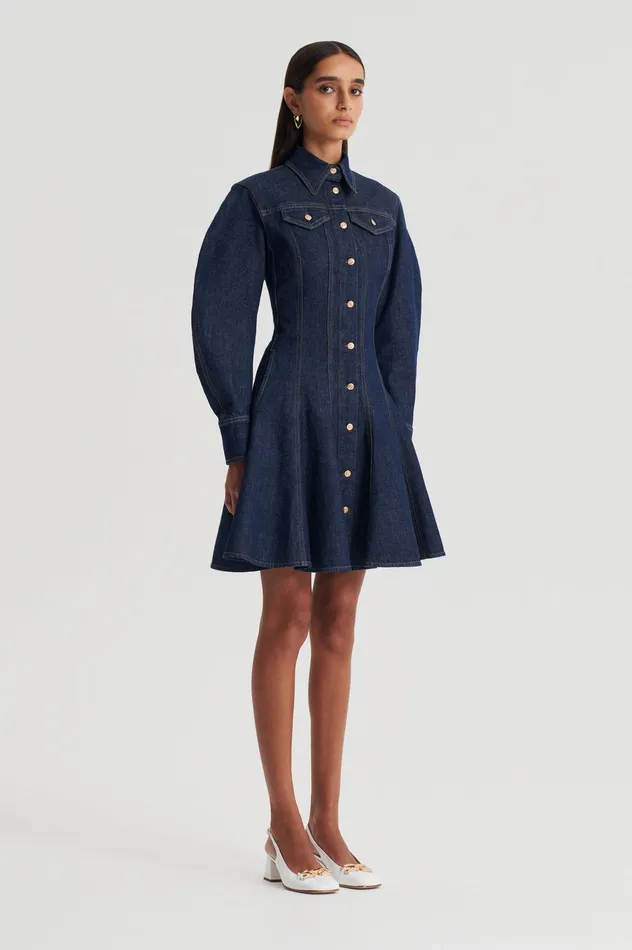Dresses Women DENIM MINI DRESS INDIGOB Scanlan Theodore Dresses Women DENIM MINI DRESS INDIGOB Scanlan Theodore