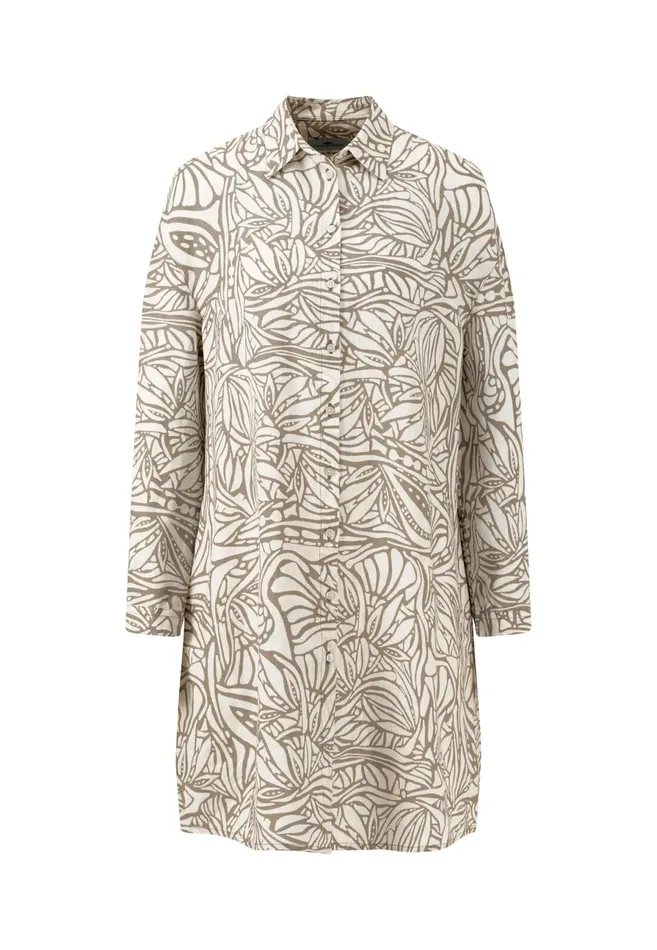 Dresses Women FYNCHHATTON Linen Shirt Dress With Botanical Print Reed Greensafari Beige Dresses Women FYNCHHATTON Linen Shirt Dress With Botanical Print Reed Greensafari Beige