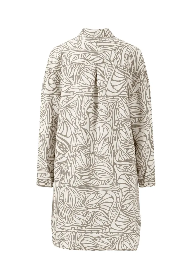 Dresses Women FYNCHHATTON Linen Shirt Dress With Botanical Print Reed Greensafari Beige Dresses Women FYNCHHATTON Linen Shirt Dress With Botanical Print Reed Greensafari Beige