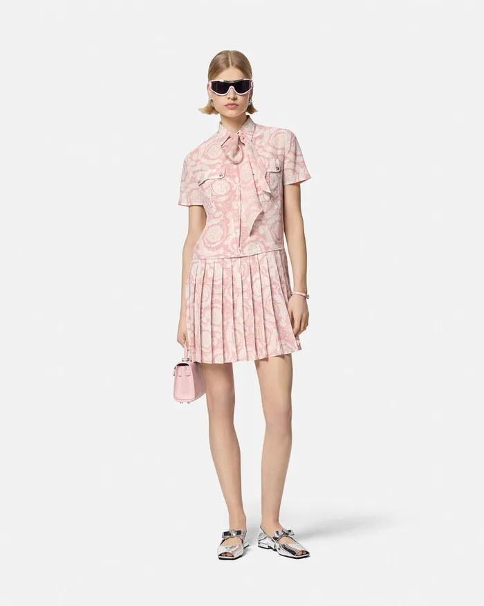 Dresses Women Versace Barocco Lavallire Silk Crpe Mini Dress White