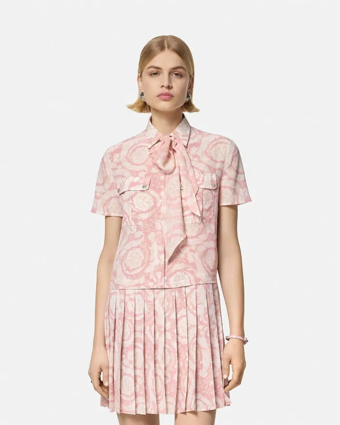 Dresses Women Versace Barocco Lavallire Silk Crpe Mini Dress White