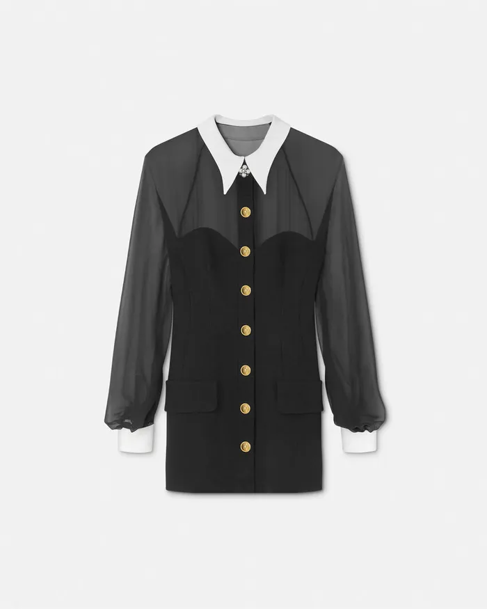 Dresses Women Versace ContrastCollar Bustier Mini Dress Black