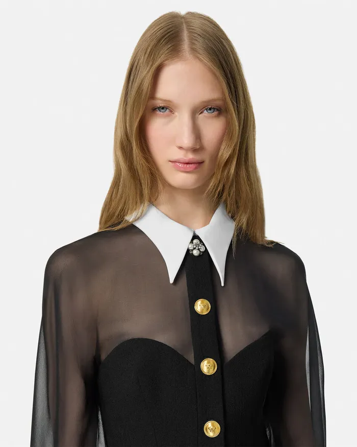 Dresses Women Versace ContrastCollar Bustier Mini Dress Black