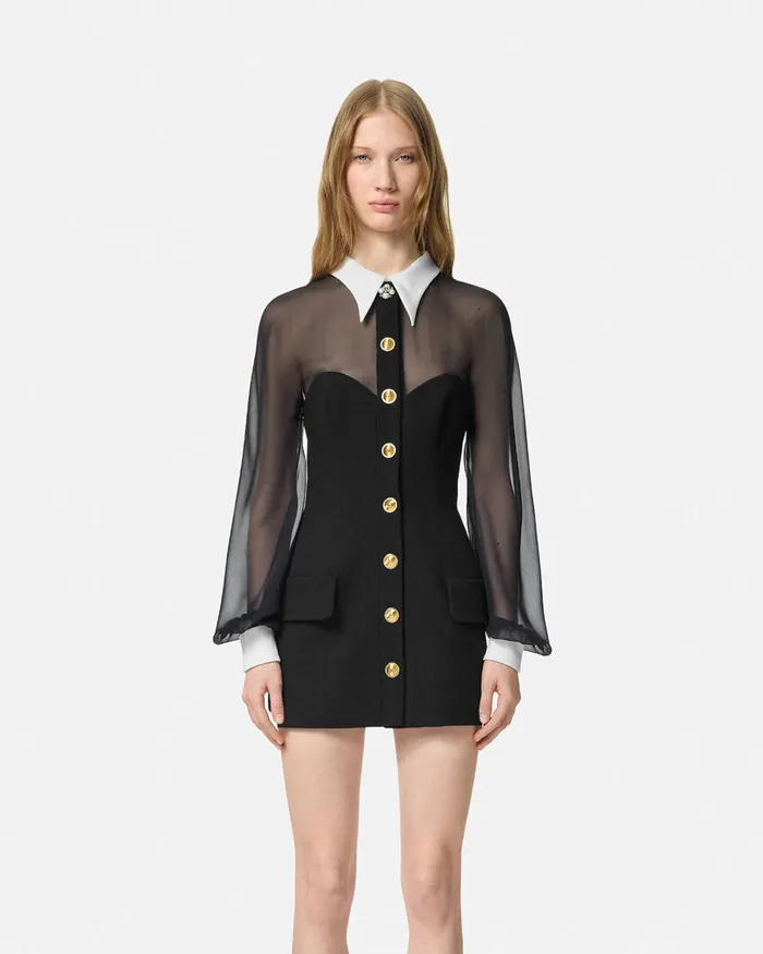 Dresses Women Versace ContrastCollar Bustier Mini Dress Black