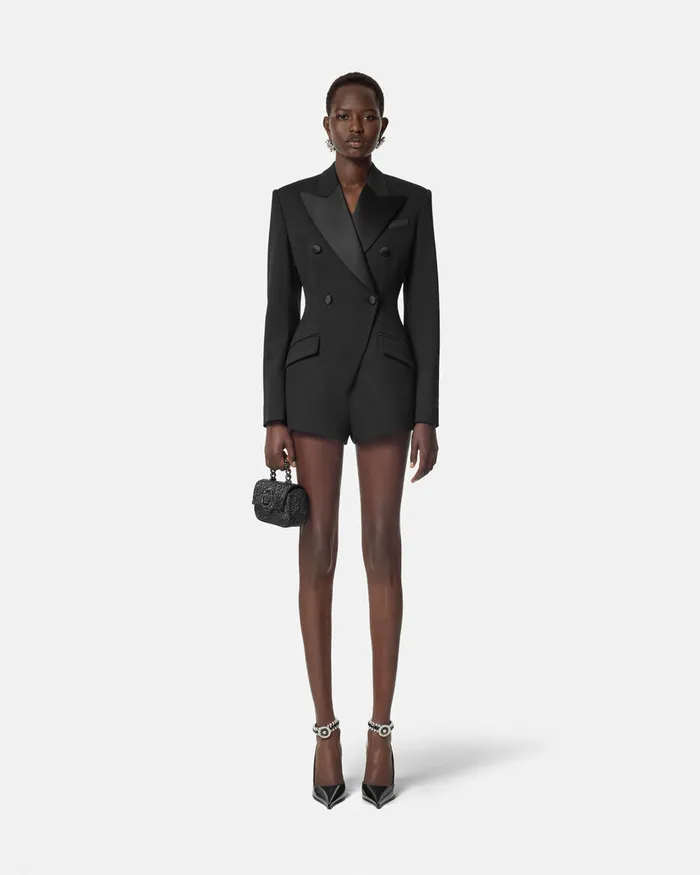 Dresses Women Versace Grain De Poudre Hourglass Tuxedo Playsuit Black