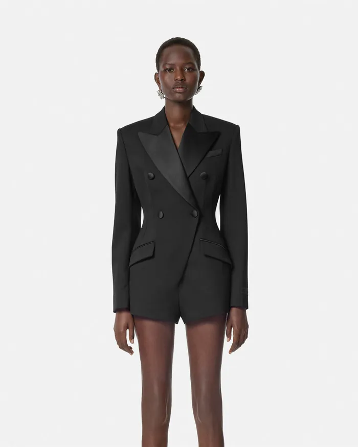 Dresses Women Versace Grain De Poudre Hourglass Tuxedo Playsuit Black