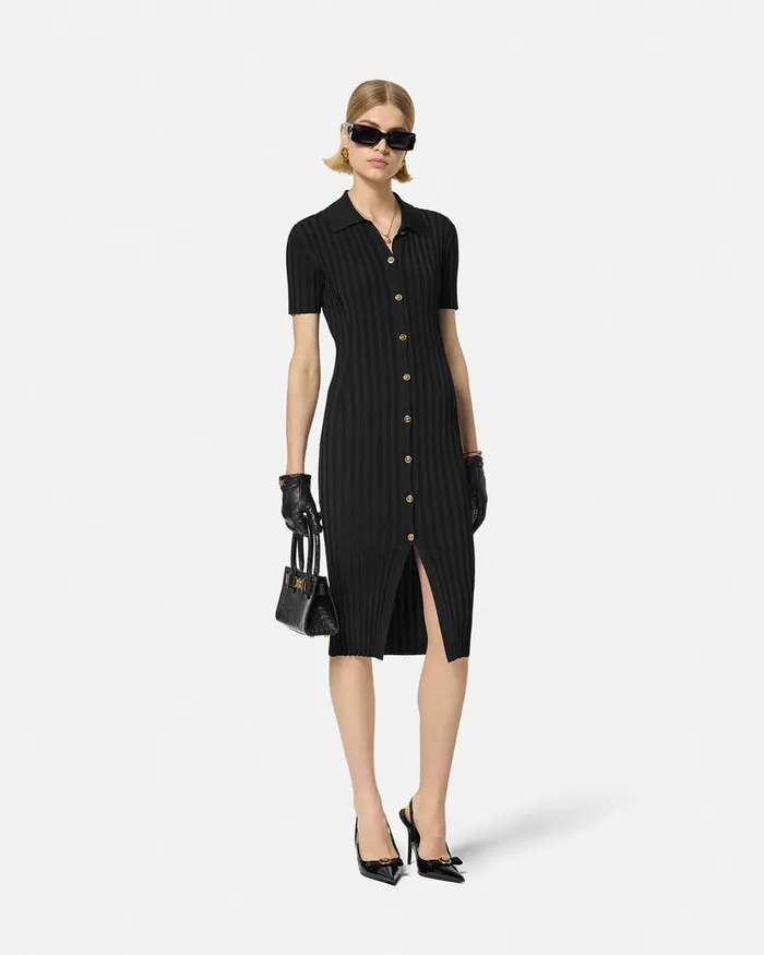 Dresses Women Versace Knit Midi Shirt Dress Black