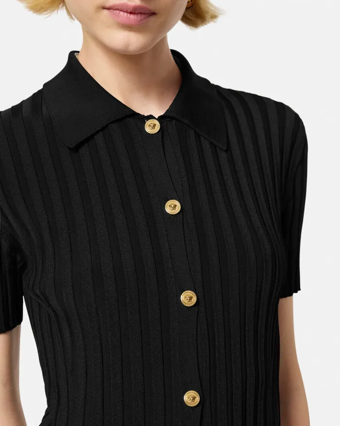 Dresses Women Versace Knit Midi Shirt Dress Black