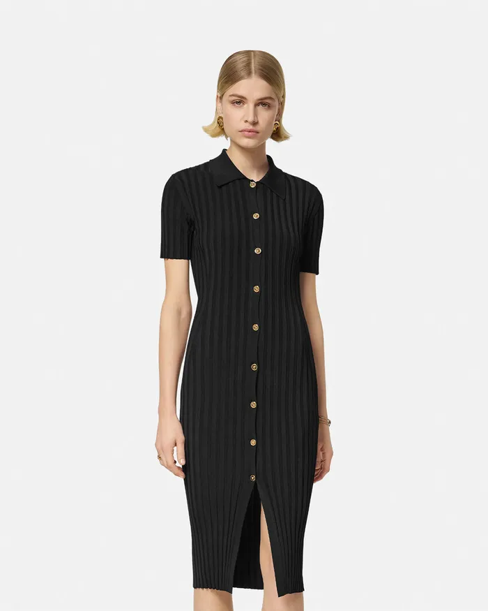 Dresses Women Versace Knit Midi Shirt Dress Black