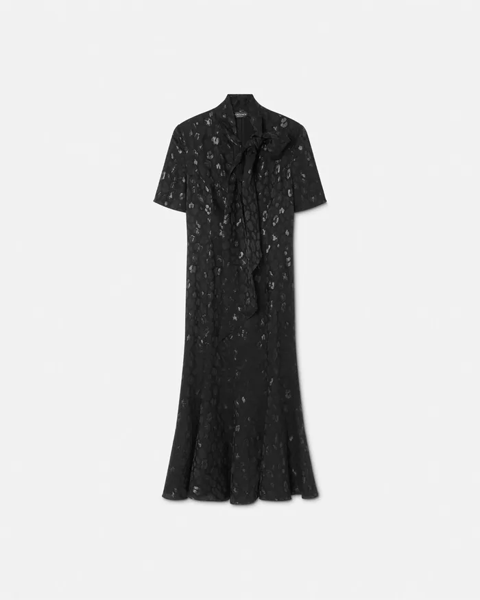 Dresses Women Versace Leopard Jacquard Lavallire Midi Dress Black