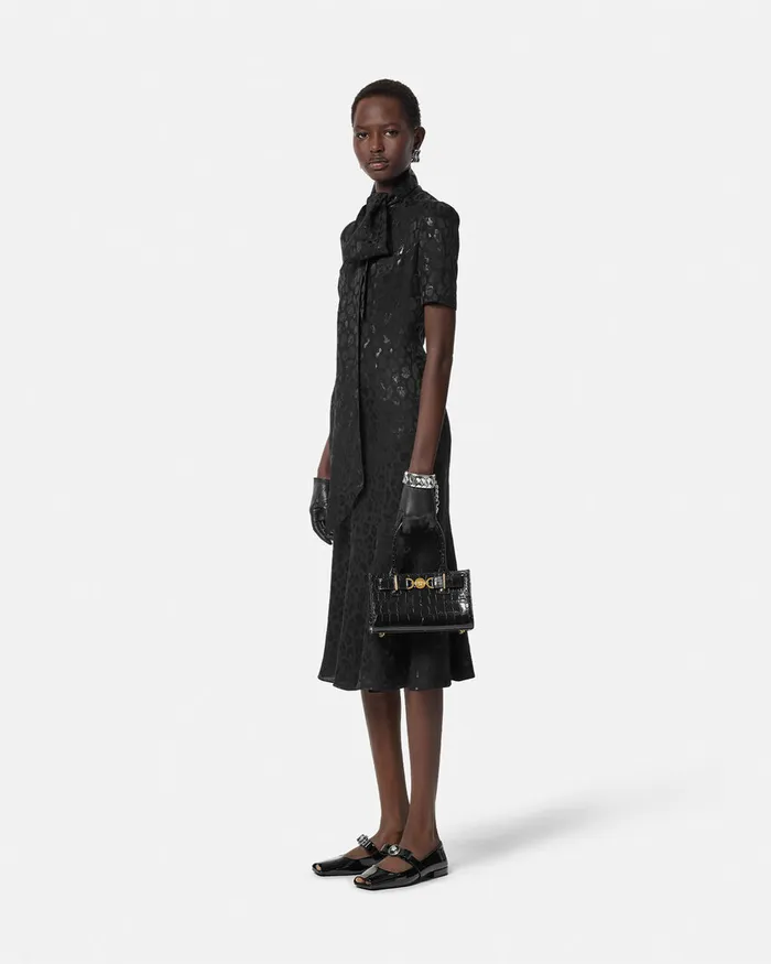 Dresses Women Versace Leopard Jacquard Lavallire Midi Dress Black