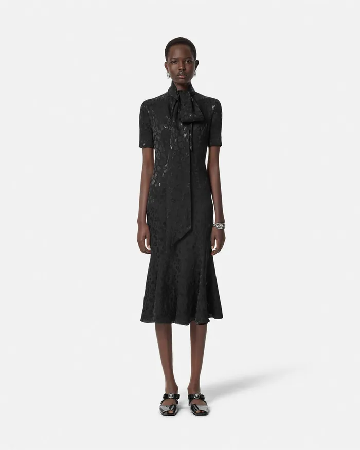 Dresses Women Versace Leopard Jacquard Lavallire Midi Dress Black