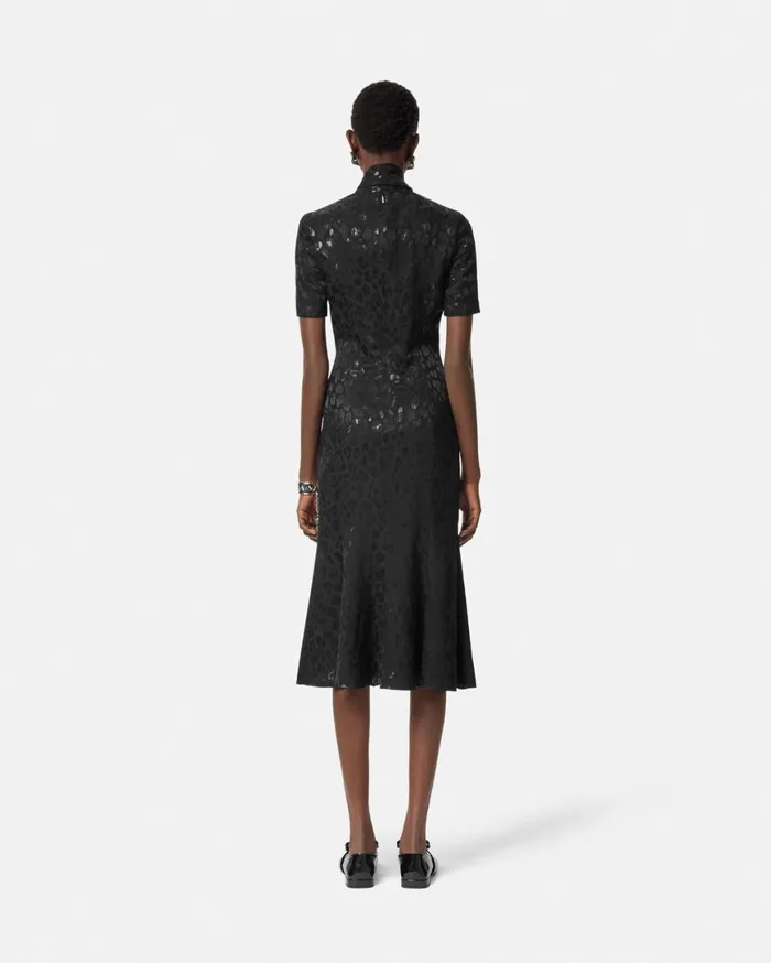 Dresses Women Versace Leopard Jacquard Lavallire Midi Dress Black