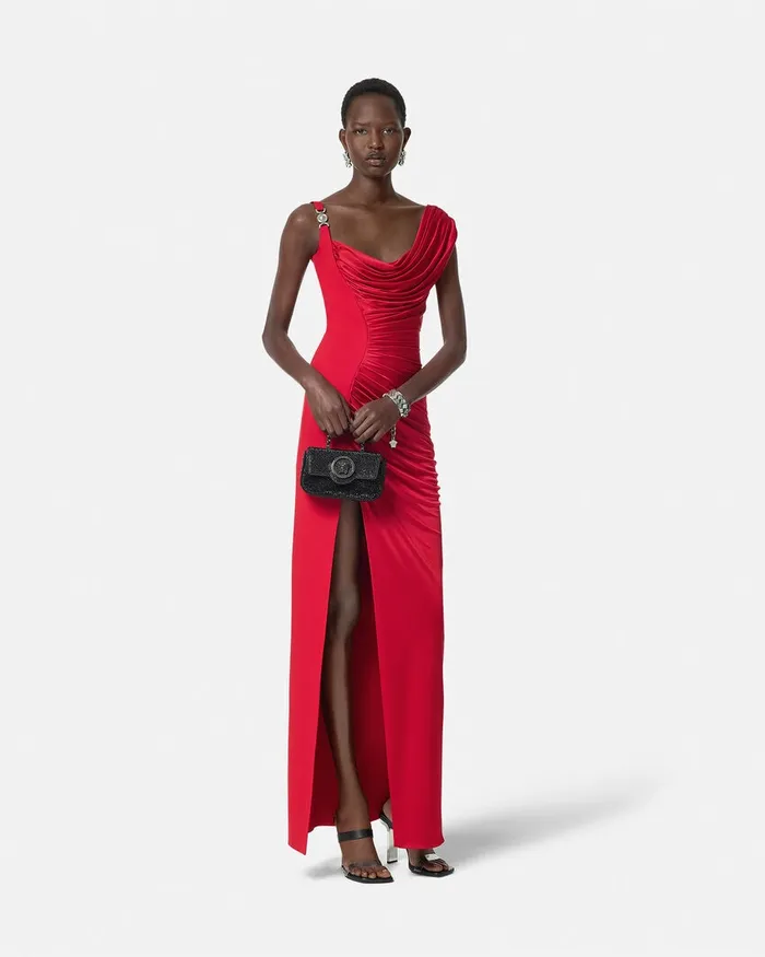 Dresses Women Versace Medusa 03995 Draped Gown Red
