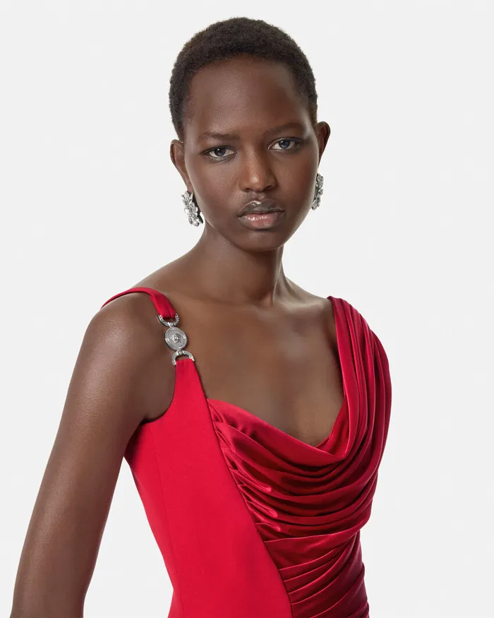 Dresses Women Versace Medusa 03995 Draped Gown Red