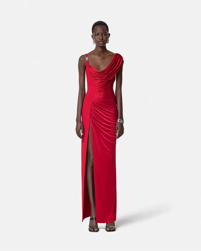 Dresses Women Versace Medusa 03995 Draped Gown Red