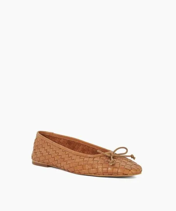 Dune London Ballet Pumps Women Heat Tan Woven Leather Bow Detail Ballet Pumps Brown