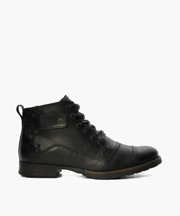 Dune London Black Boots Men Simon Black Leather Seam Detail Boots Black