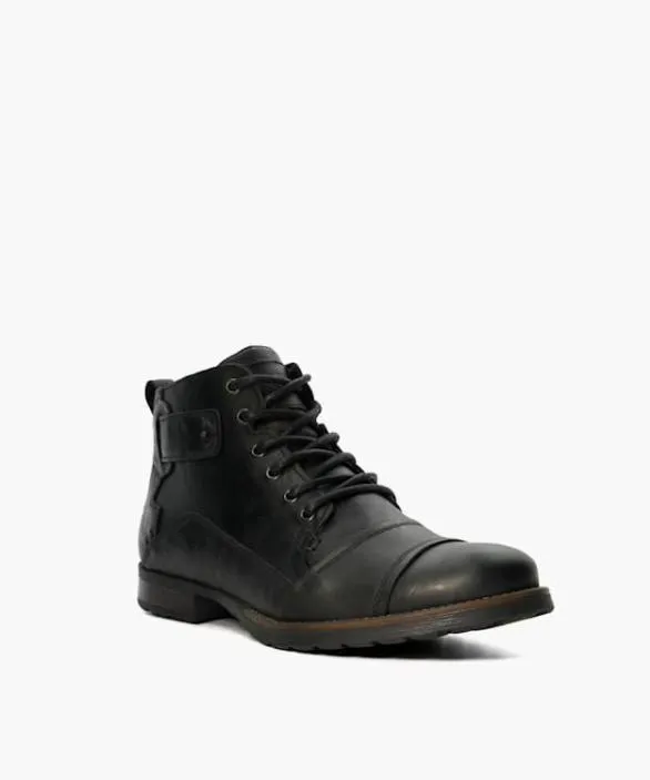Dune London Black Boots Men Simon Black Leather Seam Detail Boots Black