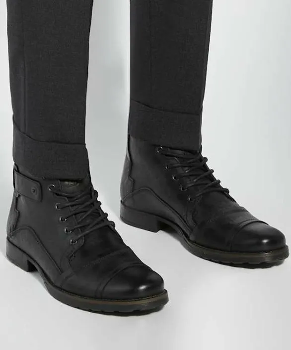 Dune London Black Boots Men Simon Black Leather Seam Detail Boots Black