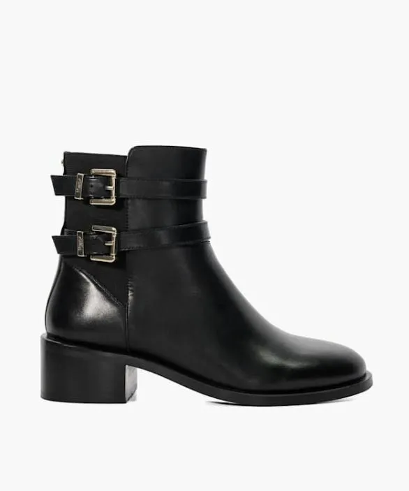 Dune London Black Boots Women Patter Black Leather Double Buckle Block Heel Boots Black Dune London Black Boots Women Patter Black Leather Double Buckle Block Heel Boots Black