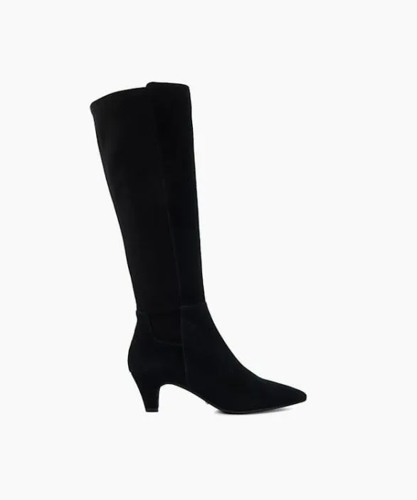 Dune London Black Boots Women Sera Black Low Suede KneeHigh Boots Black