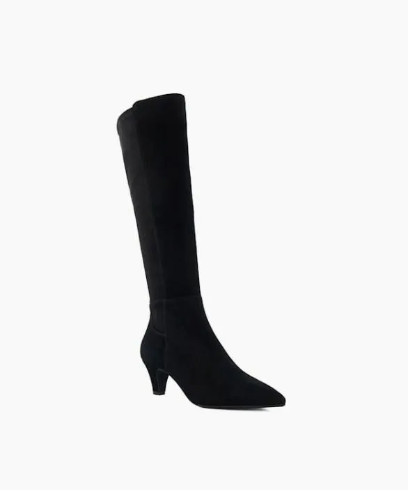 Dune London Black Boots Women Sera Black Low Suede KneeHigh Boots Black