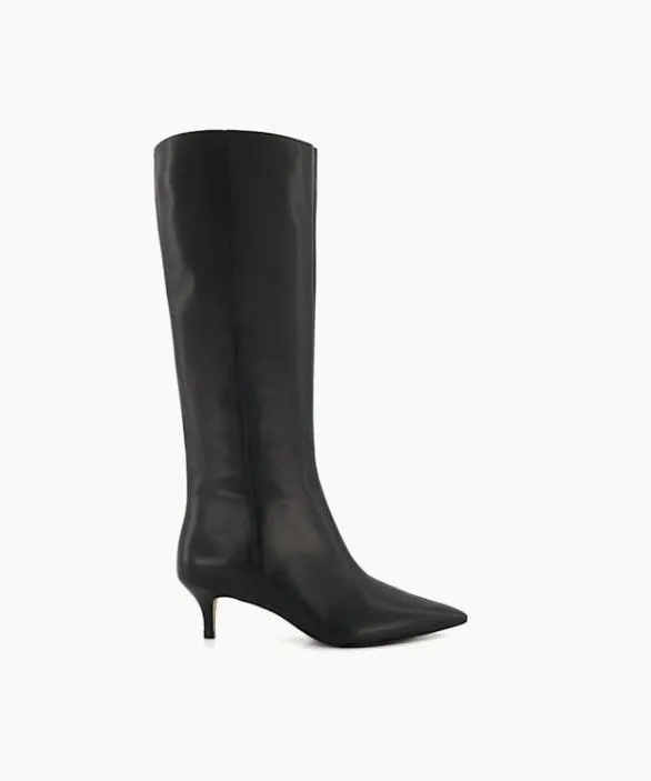 Dune London Black Boots Women Smooth Black Knee High Kitten Heel Boots Black