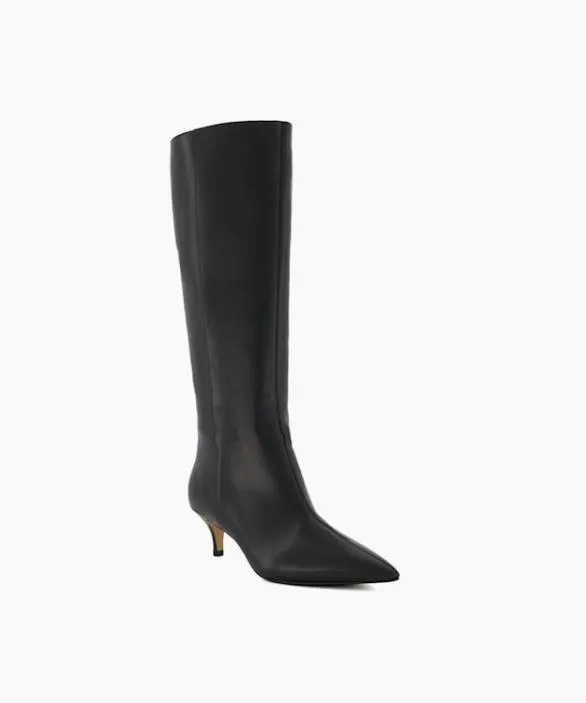 Dune London Black Boots Women Smooth Black Knee High Kitten Heel Boots Black