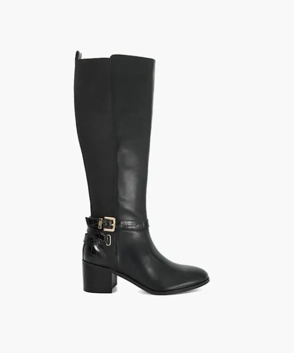 Dune London Black Boots Women Tilburies Black Leather Round Toe Knee High Boots Black Dune London Black Boots Women Tilburies Black Leather Round Toe Knee High Boots Black