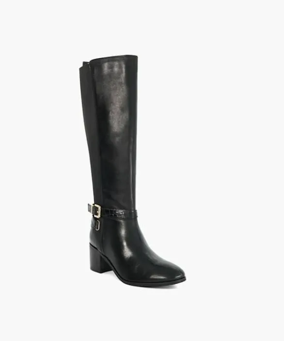 Dune London Black Boots Women Tilburies Black Leather Round Toe Knee High Boots Black