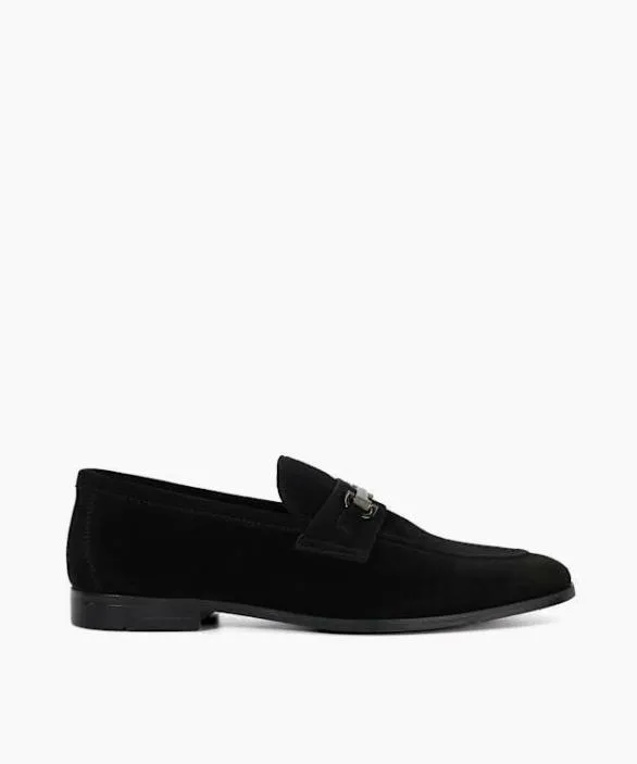 Dune London Black Shoes Men Bidding Black Suede Snaffle Trim Loafers Black