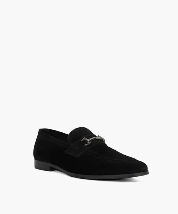 Dune London Black Shoes Men Bidding Black Suede Snaffle Trim Loafers Black