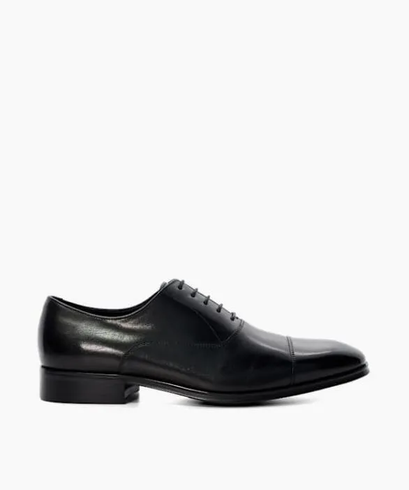Dune London Black Shoes Men Solver Black Leather Oxford LaceUps Black