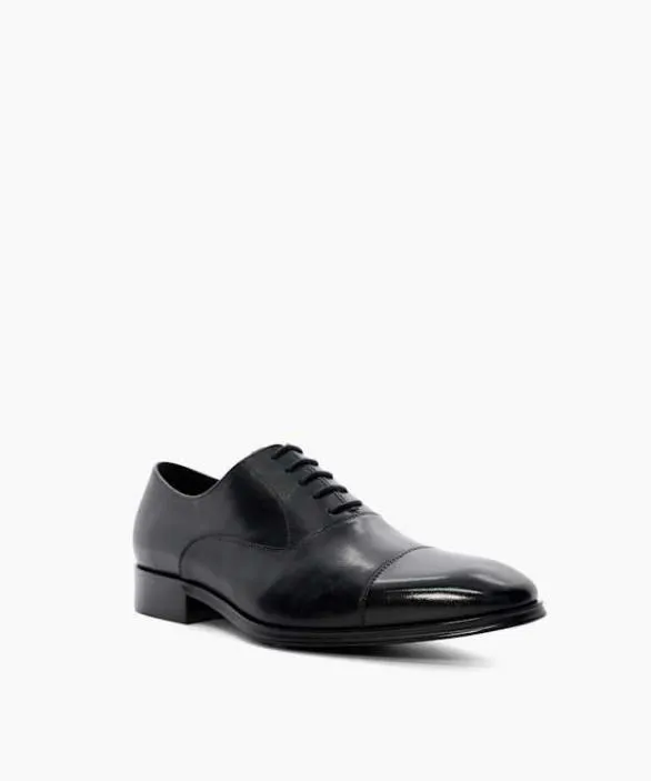 Dune London Black Shoes Men Solver Black Leather Oxford LaceUps Black