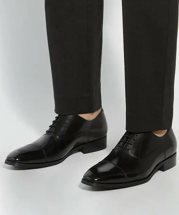 Dune London Black Shoes Men Solver Black Leather Oxford LaceUps Black