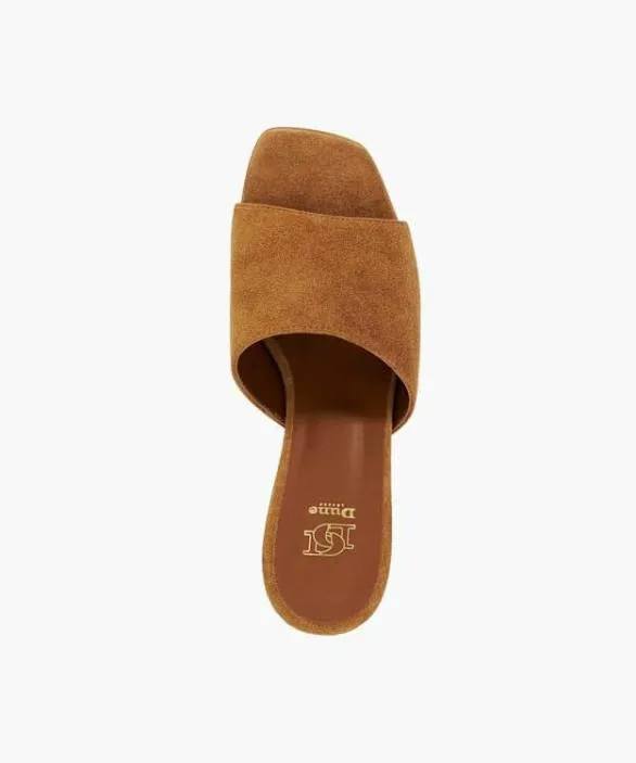 Dune London Block Heeled Sandals Women Jule Tan Suede Open Toe Heel Mules Brown